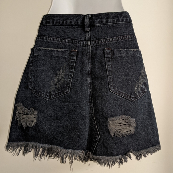 GLAMOROUS Jeans Dolls Kill Distressed Denim Mini Skirt Peekaboo Purple Sequins - Picture 6 of 8